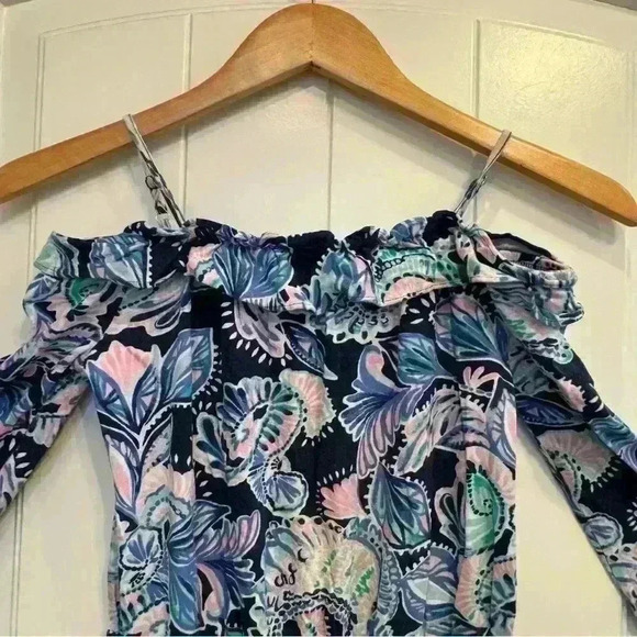 ๐ 6/$60, Lilly Pulitzer Kids Onesie Shorts Blue Purple Pink Floral Large - Picture 3 of 7